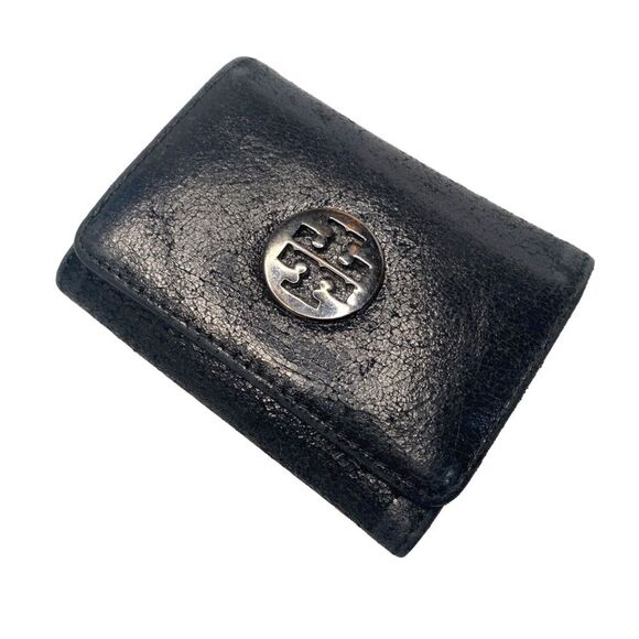 Tory Burch Handbags - Tory Burch Black Leather Tri-Fold Key Case Mini Wallet – EUC, 5 Hooks, Crackle F